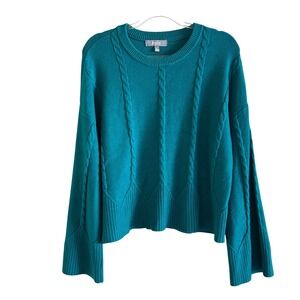 Marled Reunited Clothing Teal Green Cable Knit Bell Sleeve Sweater XL Womens